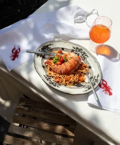 indradanush Grillen|Grillen|Bestickte Leinenservietten Hummer