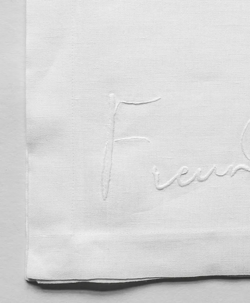 indradanush Tischwäsche|Servietten|Bestickte Leinenserviette Freund/Freundin/Friend