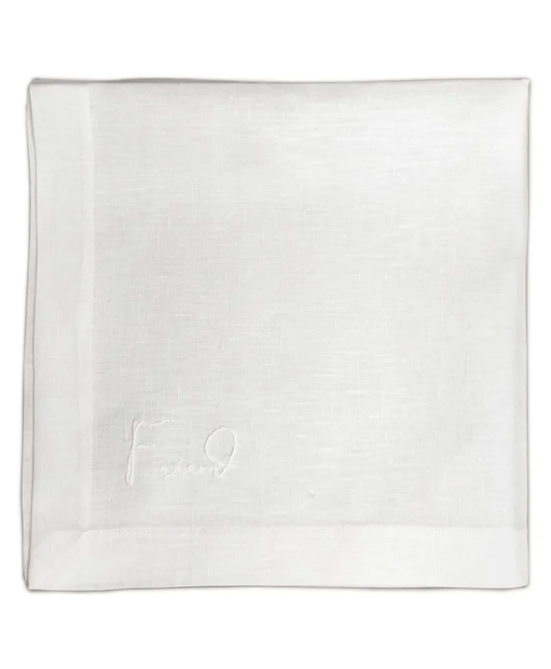 indradanush Tischwäsche|Servietten|Bestickte Leinenserviette Freund/Freundin/Friend