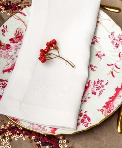 indradanush Tischwäsche|Servietten|Bestickte Leinenserviette Freund/Freundin/Friend