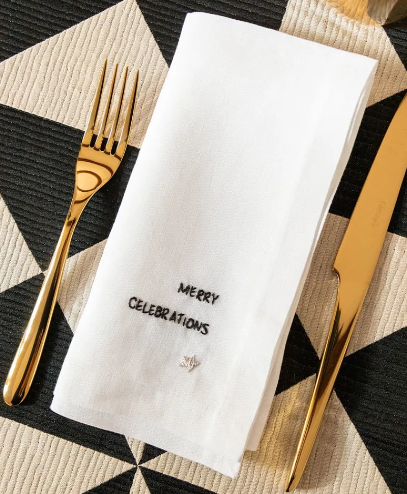 indradanush Tischwäsche|Servietten|Besticktes Leinenservietten-Set "Celebrations"