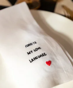 indradanush Tischwäsche|Servietten|Besticktes Leinenservietten-Set "Eat & Drink"