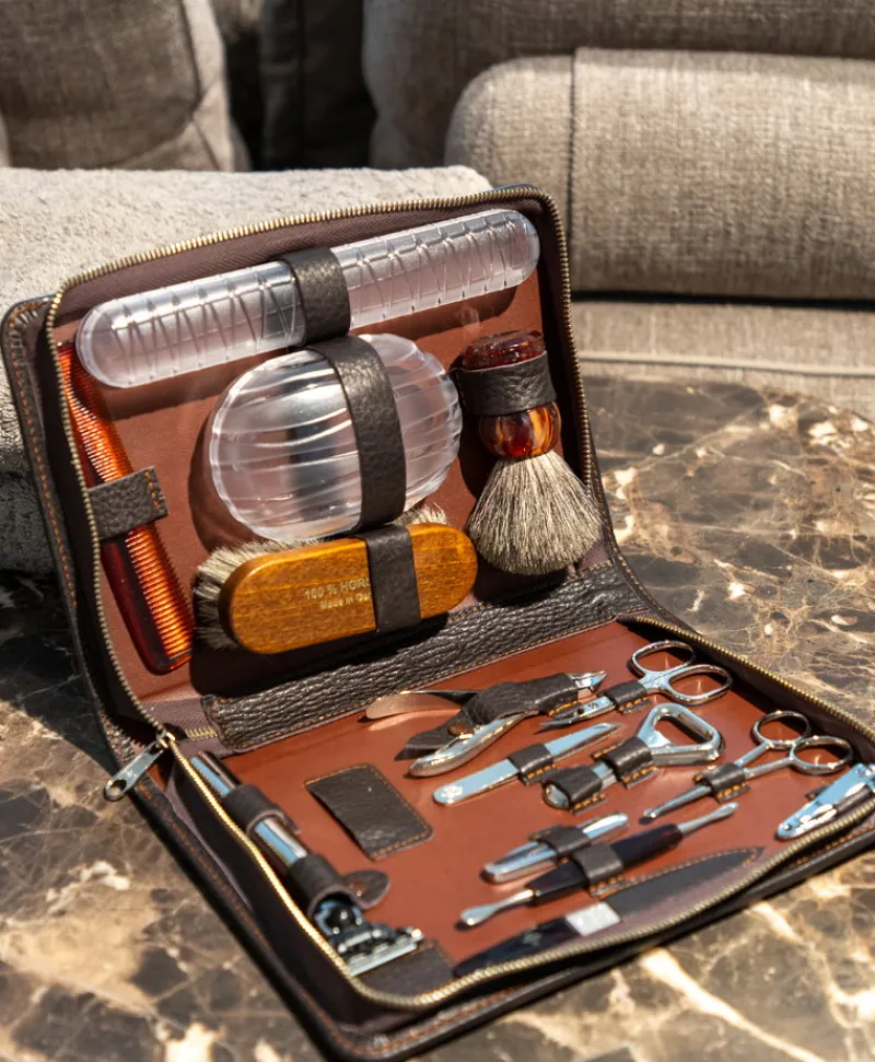 F. HAMMANN Reiseaccessoires|Maniküre Etuis|Chervo Reisenecessaire aus Kalbleder - Eschenburg Bestecke