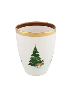 Sofina Porzellan Vasen|Handbemalte Porzellan Vase Weihnachtsbäume mit Reh, Goldrand