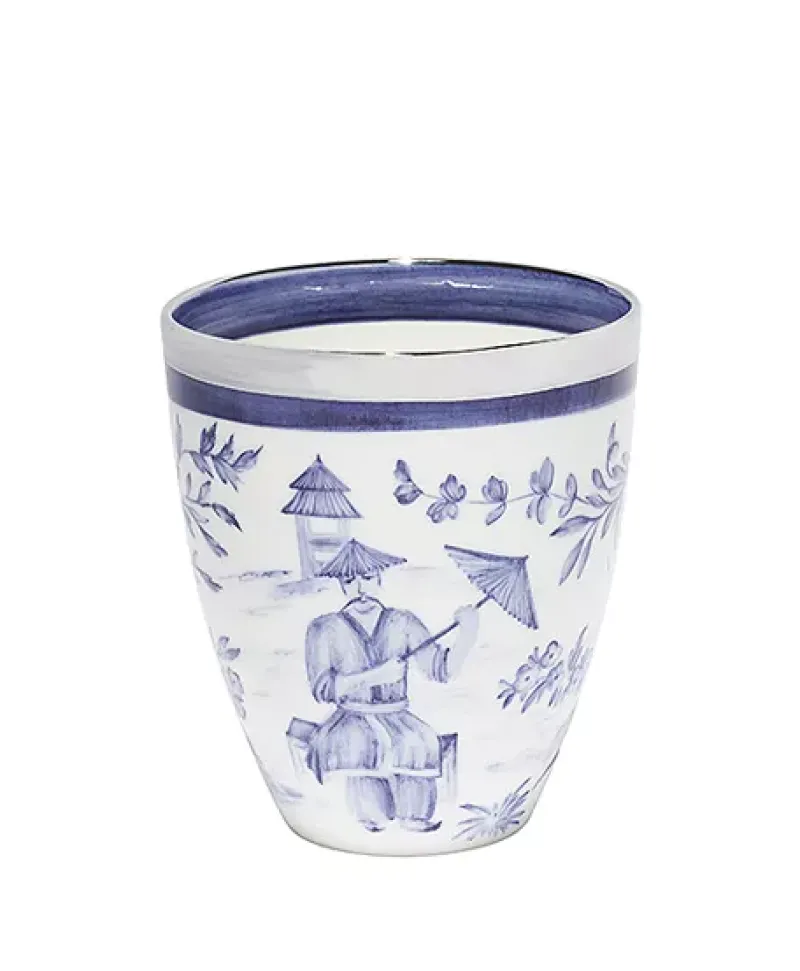 Sofina Porzellan Edles Handwerk|Vasen|Handbemalte Porzellan Vase Chinese blau mit Platinrand