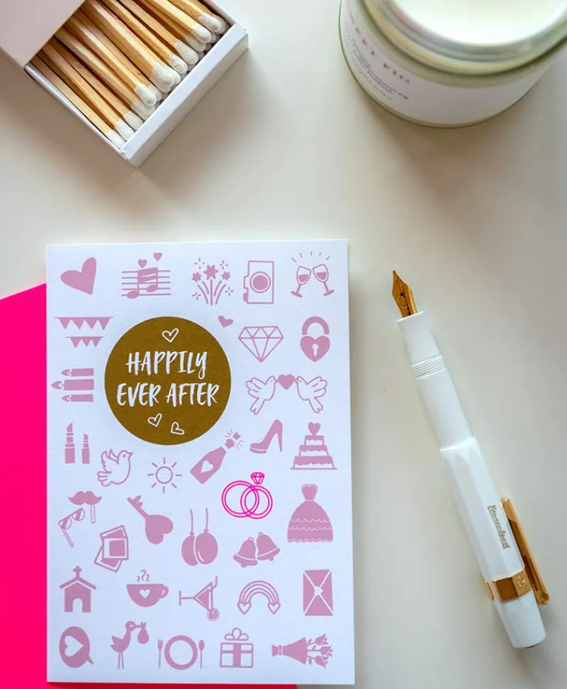 Pink Stories Papeterie|Handgedruckte Klappkarte "Happily Ever After"