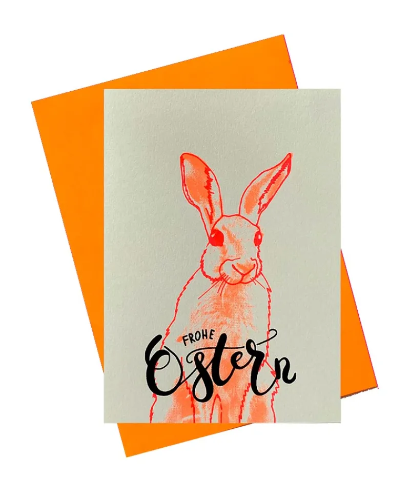 Pink Stories Papeterie|Handgedruckte Klappkarte "Frohe Ostern"