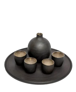 Ton Stein Gut Tassen|Asiatische Küche|Sake Set “Schwarze Erde”