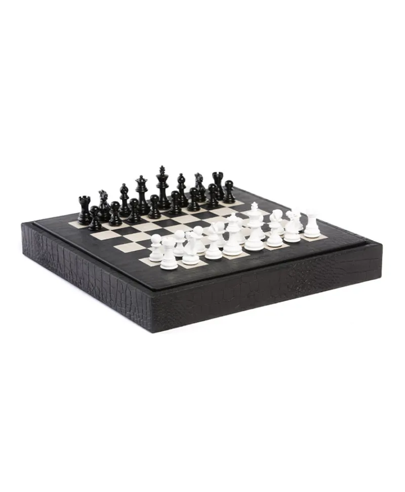 Hector Saxe Paris Edles Handwerk|Spiele|Schachspiel-Box Alligator aus Leder